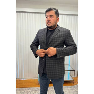 Thierry Mugler Blazer Mens Size 54 US Large Gray 100% Wool Plaid Italy Unisex Q